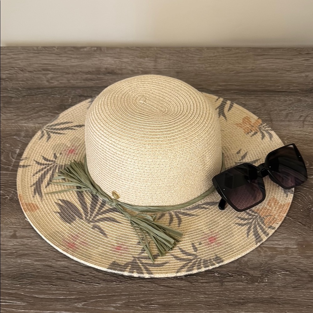 Floral Paper Sun Hat with Green Accents